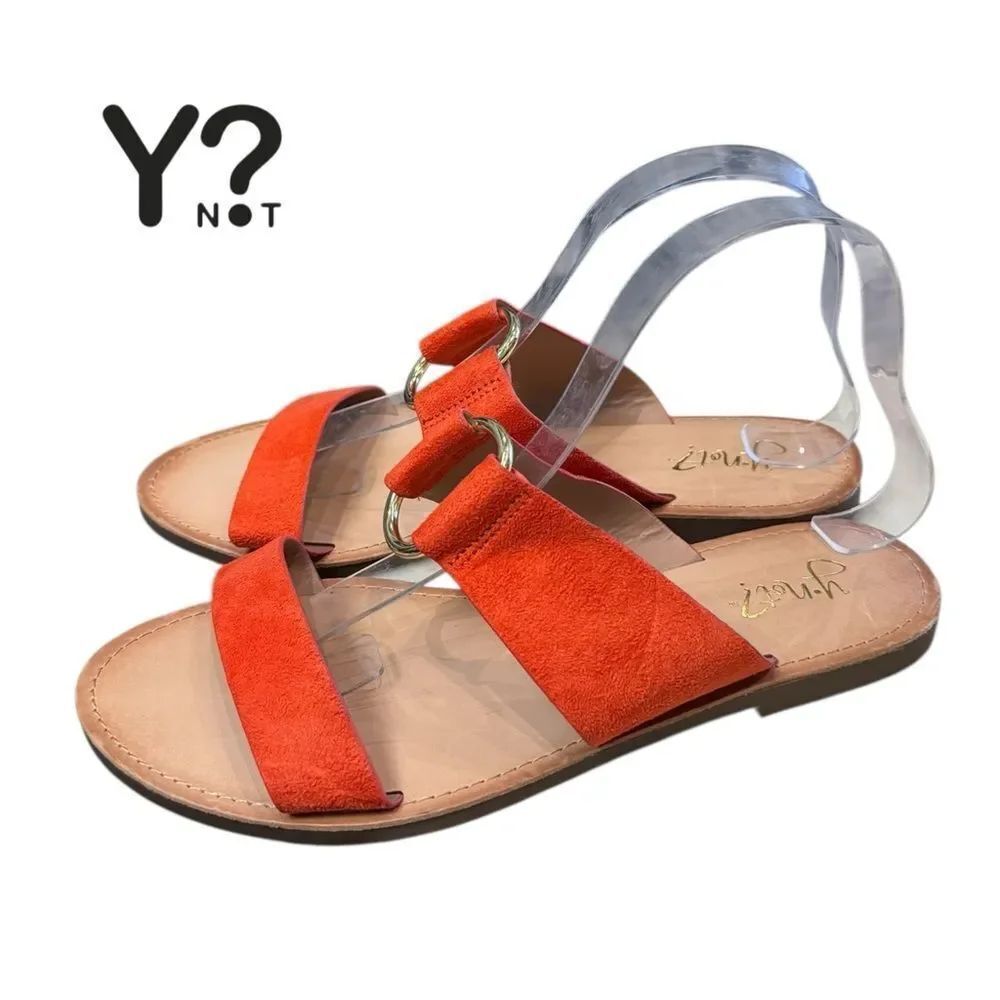 Y Not? YNot Women's Tangerine Orange Double Band Slide Sandals 9